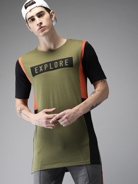 

Moda Rapido Men Olive Green Black Colourblocked Round Neck Pure Cotton T-shirt