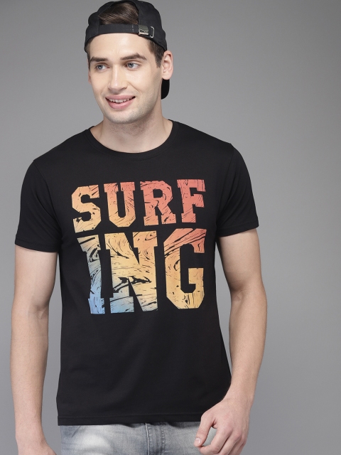 

HERE&NOW Men Black Printed Round Neck T-shirt