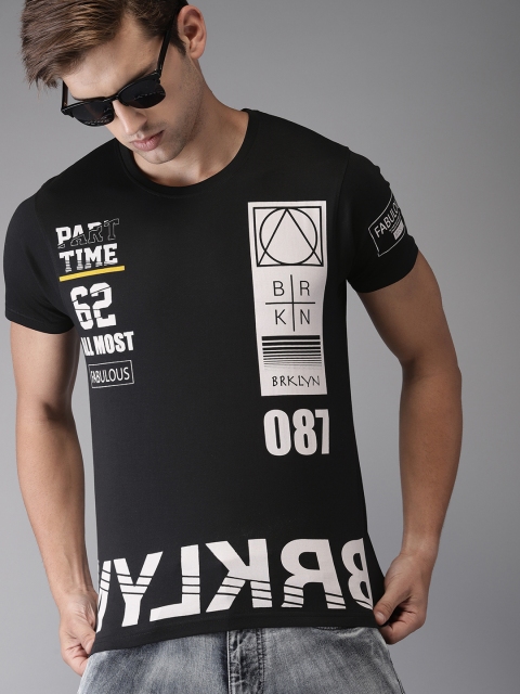 

Moda Rapido Men Black Printed Round Neck T-shirt