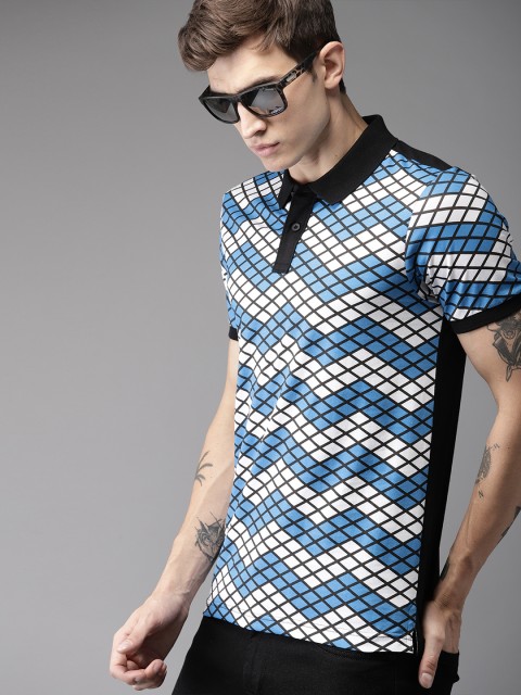 

Moda Rapido Men Blue & Black Checked Polo Collar T-shirt