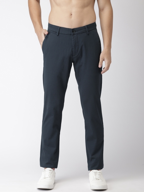 

Flying Machine Men Navy Slim Fit Printed Regular Trousers, Navy blue