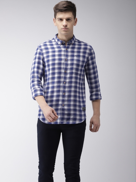 

Flying Machine Men Blue & White Regular Fit Checked Casual Shirt