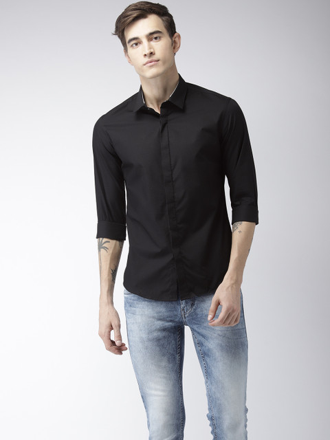 

Flying Machine Men Black Slim Fit Solid Casual Shirt
