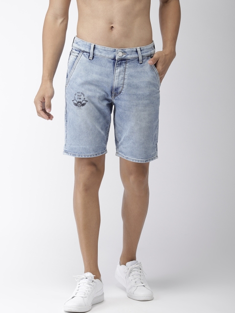 

Flying Machine Men Blue Washed Slim Fit Denim Shorts