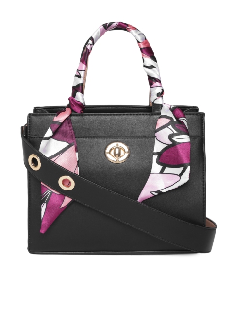 

CARPISA Black Solid Handheld Bag with Scarf and Detachable Sling Strap