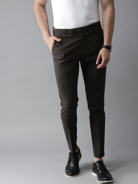 

DENNISON Men Coffee Brown Smart Tapered Fit Checked Regular Trousers