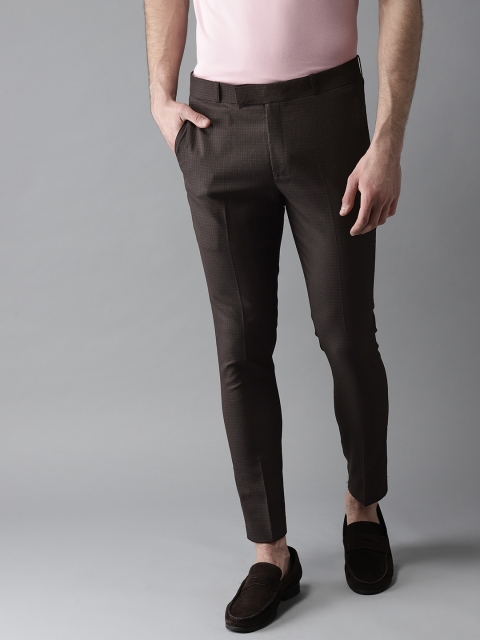 

DENNISON Men Brown Smart Tapered Fit Self-Checked Cropped Trousers
