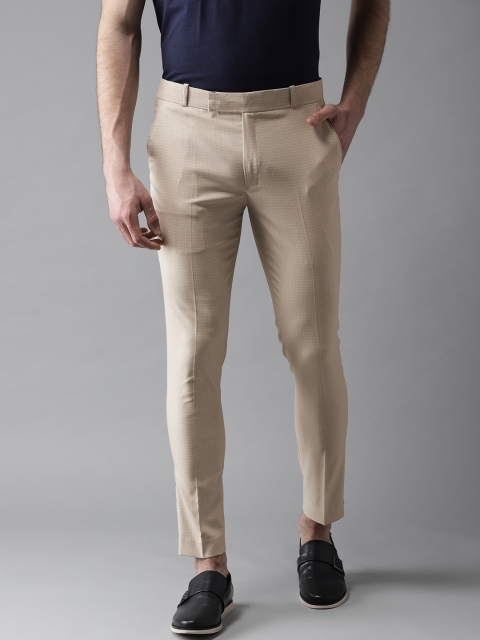 

DENNISON Men Beige Smart Tapered Fit Checked Cropped Regular Trousers