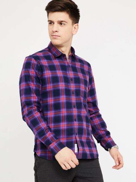

Bossini Men Purple & Red Slim Fit Checked Casual Shirt