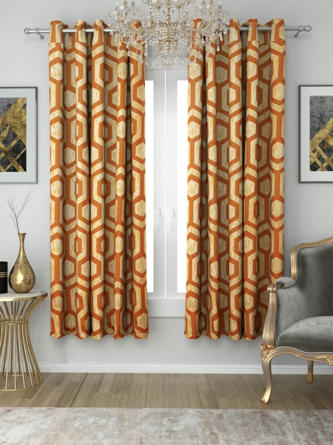 

Aura Orange Geometric Design Regular Window Curtain