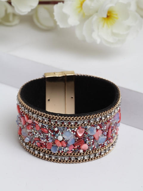 

AVANT-GARDE PARIS Pink & Blue Alloy Gold-Plated Antique Bangle-Style Bracelet