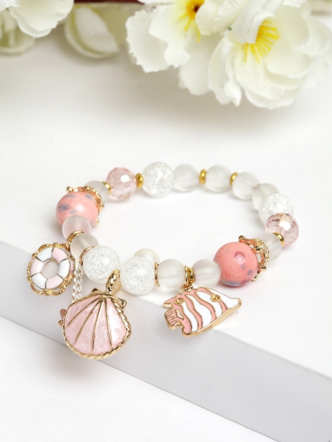 

AVANT-GARDE PARIS Pink & White Alloy Gold-Plated Handcrafted Charm Bracelet