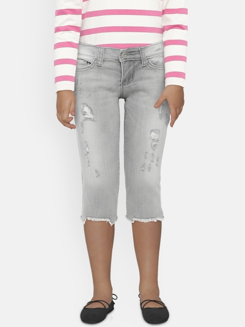 

The Childrens Place Girls Grey Solid Super Skinny Fit Denim Capris