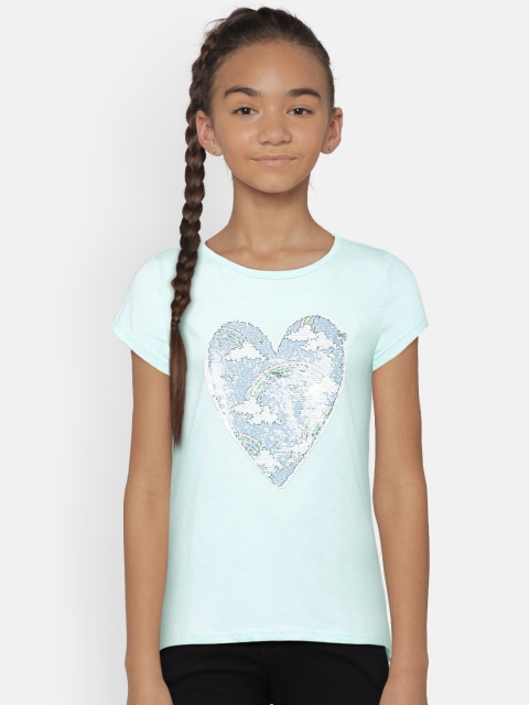 

The Childrens Place Girls Blue Embellished Round Neck T-shirt
