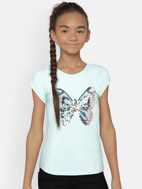 

The Childrens Place Girls Green Embellished Round Neck T-shirt