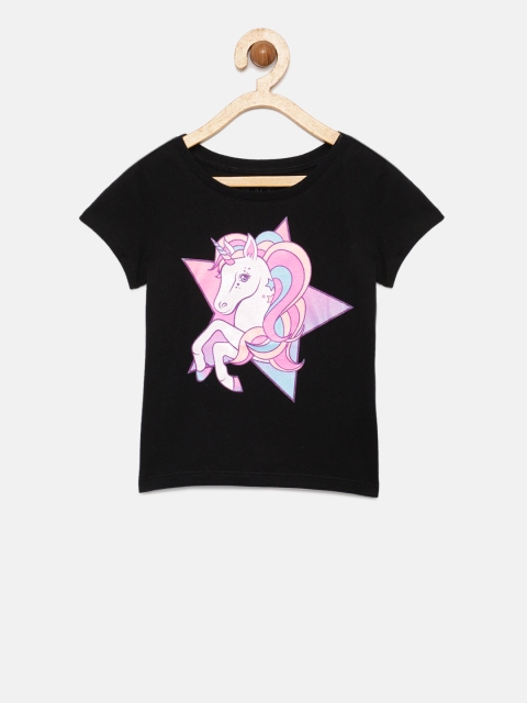 

The Childrens Place Girls Black Printed Round Neck T-shirt