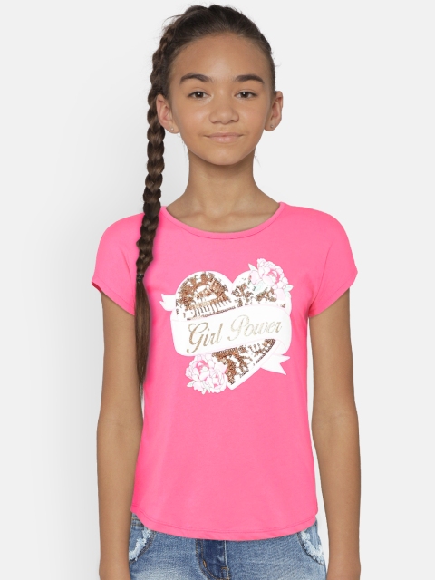 

The Childrens Place Girls Pink Embellished Round Neck T-shirt