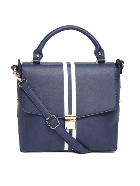 

AND Navy Blue Solid Satchel Bag with Striped Detail
