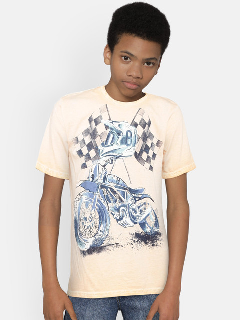 

The Childrens Place Boys Orange & Navy Blue Printed Round Neck T-shirt