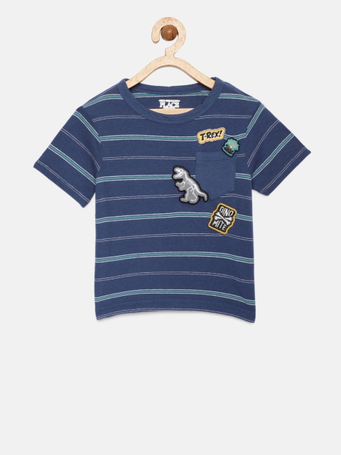 

The Childrens Place Boys Navy Blue Striped Round Neck T-shirt