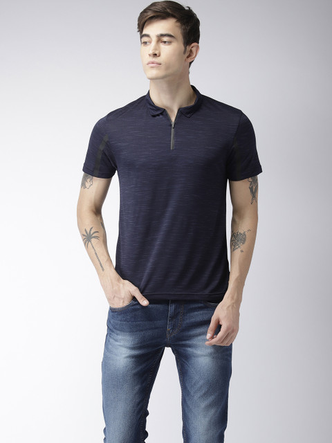 

Flying Machine Men Navy Blue Solid Stylish Polo Collar T-shirt