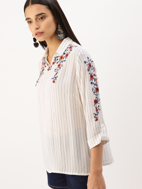 

DressBerry Women White & Black Striped Top