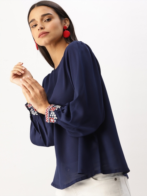 

DressBerry Women Navy Blue Solid Top