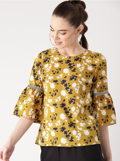 

DressBerry Women Mustard Yellow & White Printed Top
