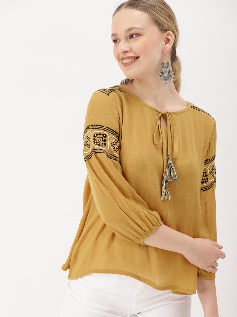 

DressBerry Women Mustard Yellow Solid Top