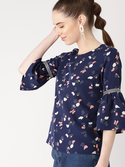 

DressBerry Women Navy Blue & White Printed Top