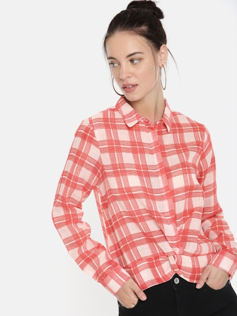 

DressBerry Women Red & Cream-Coloured Regular Fit Checked Casual Shirt