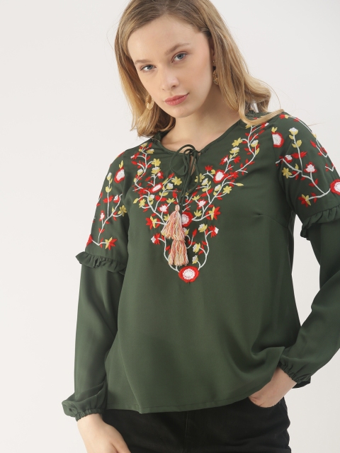 

DressBerry Women Green Self Design Top