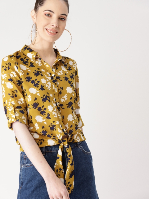 

DressBerry Women Mustard Yellow & White Regular Fit Printed Casual Shirt