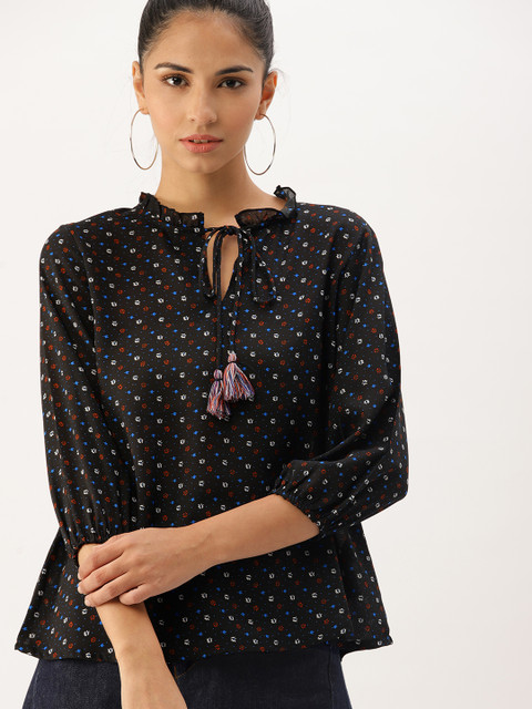 

DressBerry Women Black Floral Print Top