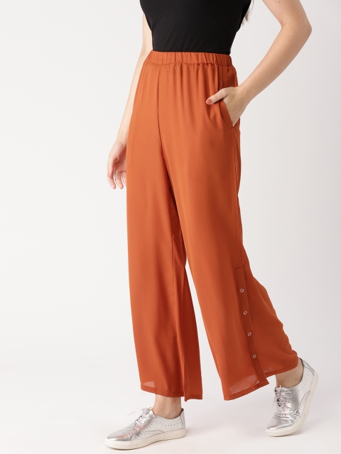 

DressBerry Women Rust Orange Regular Fit Solid Parallel Trousers