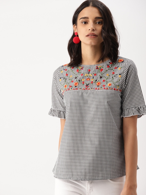 

DressBerry Women Black & White Checked Top