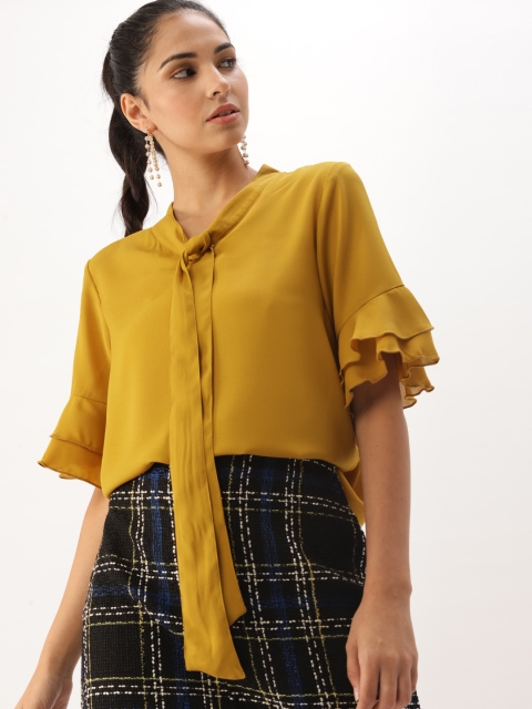 

DressBerry Women Mustard Yellow Solid Top