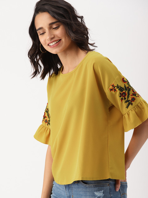 

DressBerry Women Yellow Solid Top