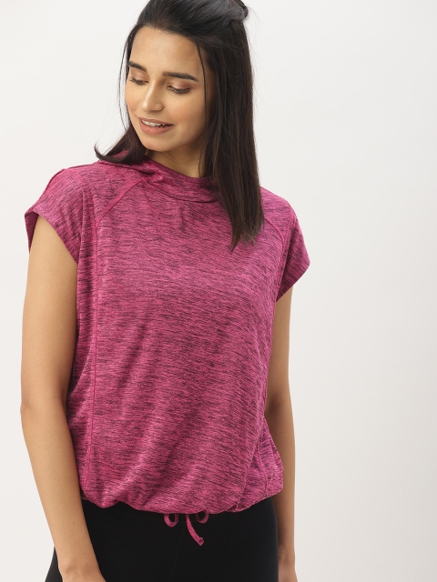 

DressBerry Women Pink & Charcoal Grey Self Design Hood T-shirt