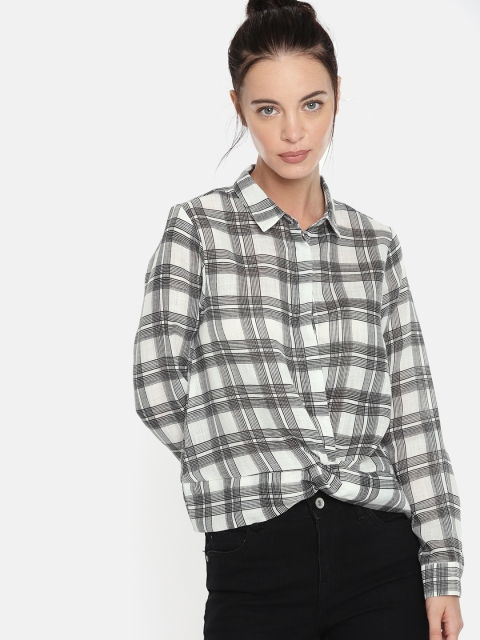 

DressBerry Women Black & Off-White Regular Fit Checked Casual Shirt