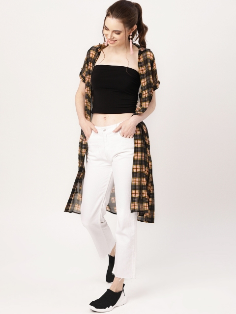 

DressBerry Women Black & Mustard Yellow Checked Open Front Shrug