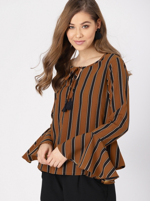 

DressBerry Women Brown & Navy Blue Striped Top