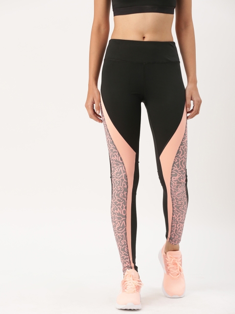 

DressBerry Women Black & Peach Printed Tights