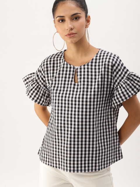 

DressBerry Women Black & White Checked Top
