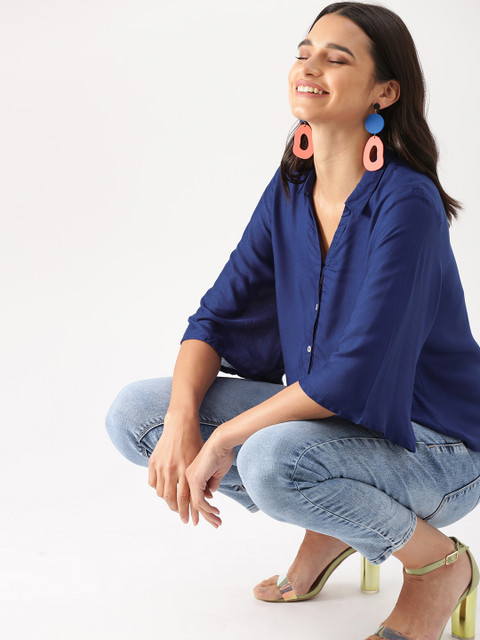 

DressBerry Women Navy Blue Solid Shirt Style Top