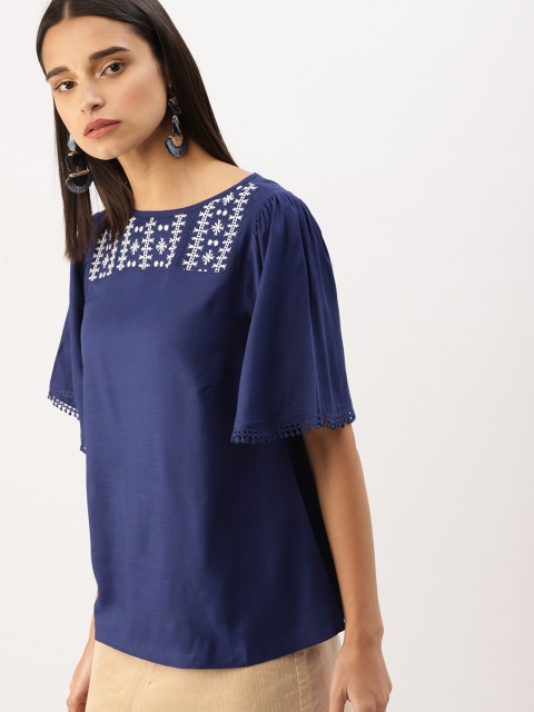 

DressBerry Women Navy Blue Solid Top