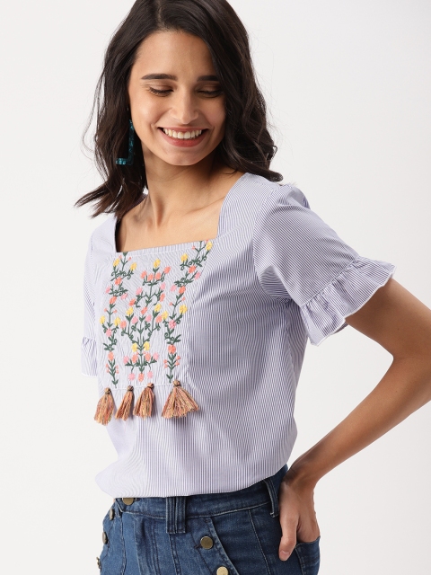 

DressBerry Women Blue Striped Top