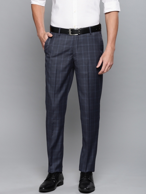 

Louis Philippe Men Blue Slim Fit Checked Regular Trousers