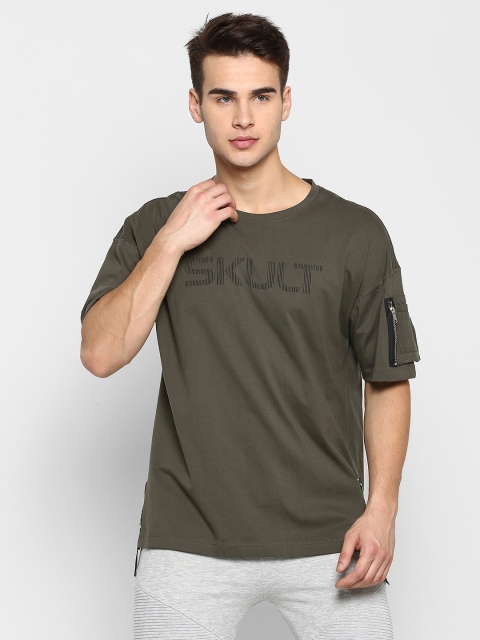 

SKULT by Shahid Kapoor Men Olive Green Solid Round Neck T-shirt