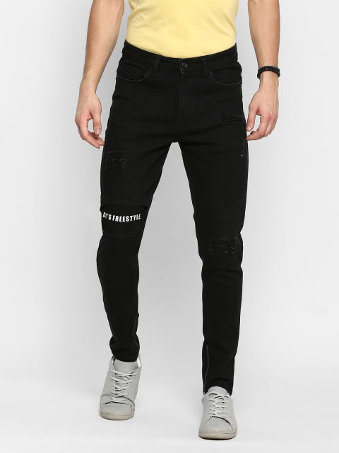 

SKULT by Shahid Kapoor Men Black Skinny Fit Mid-Rise Low Distress Jeans